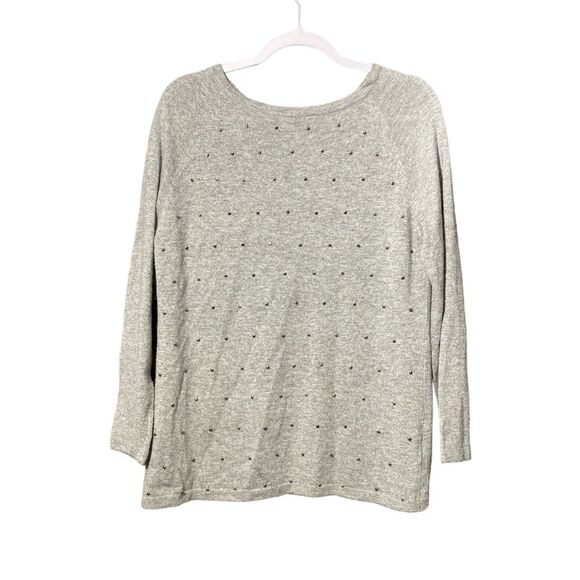 ii Sisters Heathered Gray Angora Fur Rhinestone Split Back Sweater Women's Med. - Picture 1 of 12
